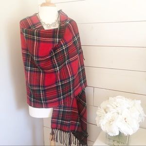 Red Plaid and Leopard Reversible Scarf Wrap